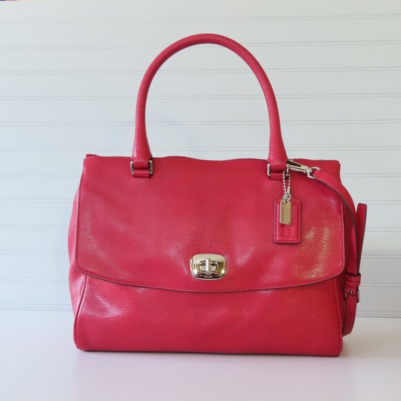 COACH Pinnacle Harper grenadine red embossed lizard tote bag satchel EUC 23572 - Picture 13 of 16